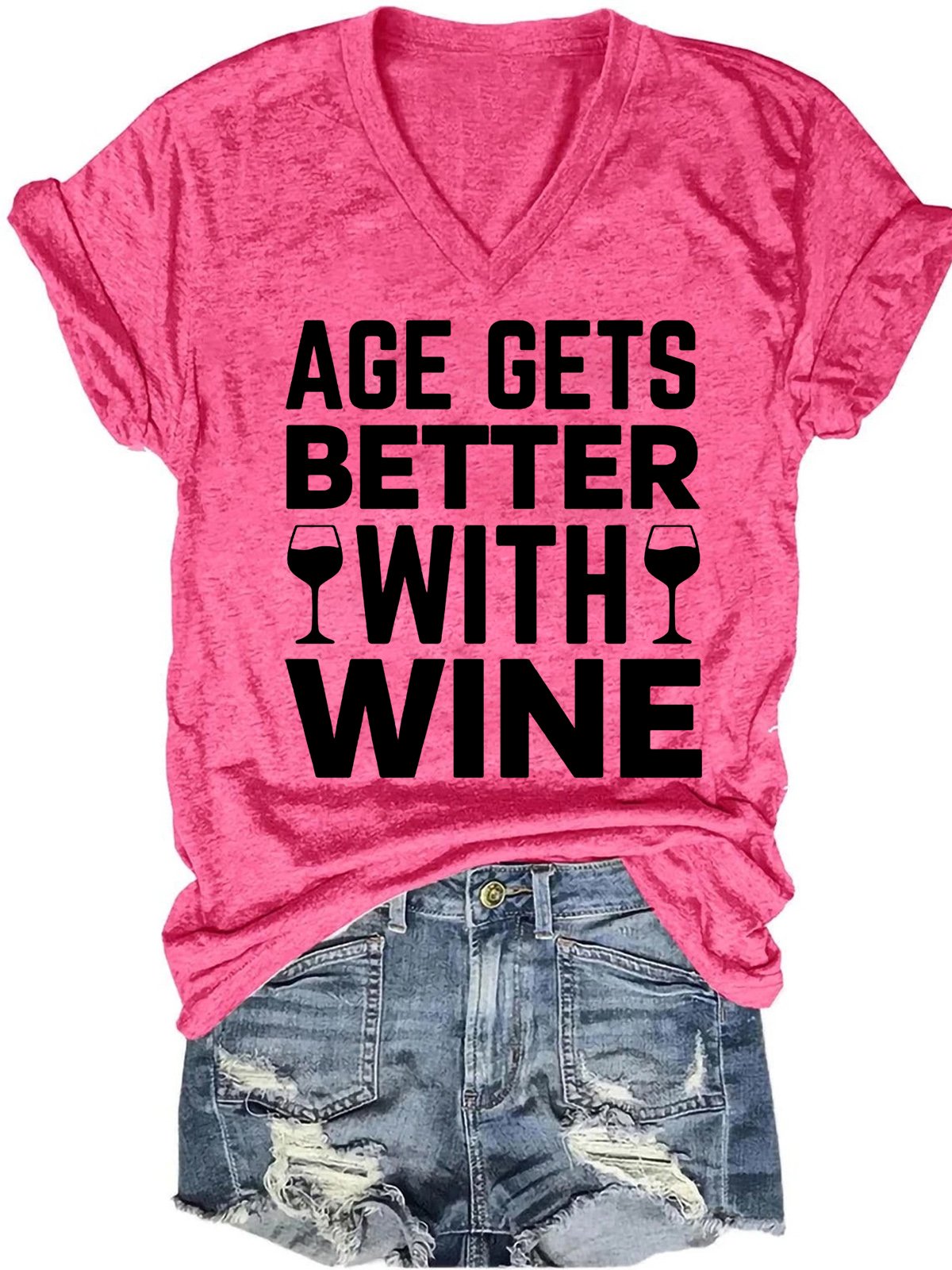 Womens Funny Alcohol Letters Casual V Neck T-Shirt