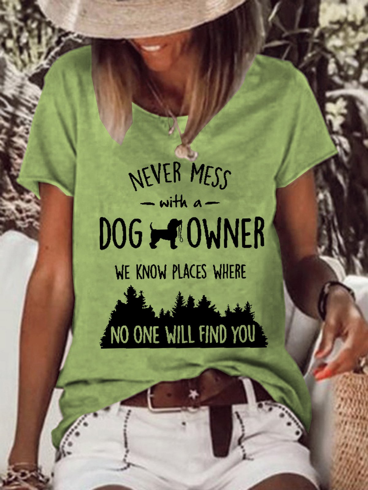 Women Funny Saying Never Mess With A Dog Owner Simple T-Shirt