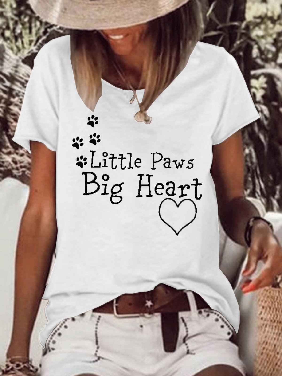 Women Funny Dog Little Paws Big Heart Loose T-Shirt