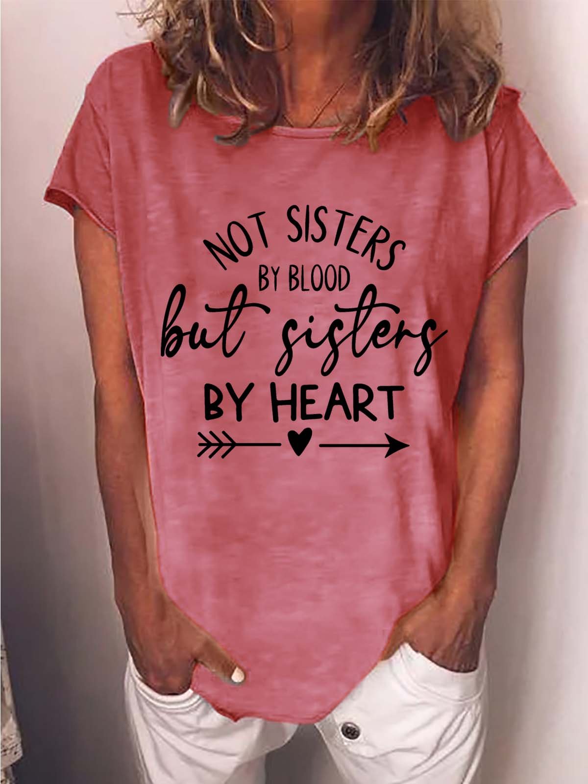 Women Sisters Printing Text Letters Casual Cotton-Blend T-Shirt