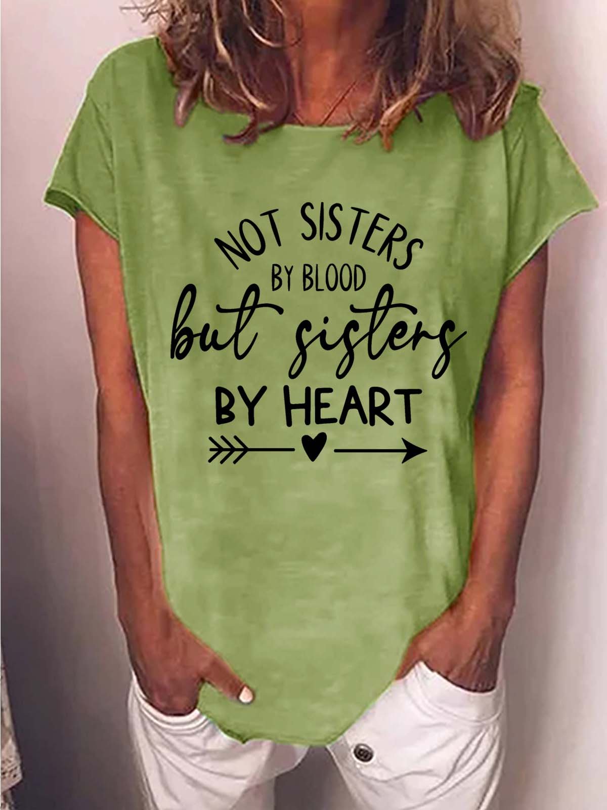 Women Sisters Printing Text Letters Casual Cotton-Blend T-Shirt