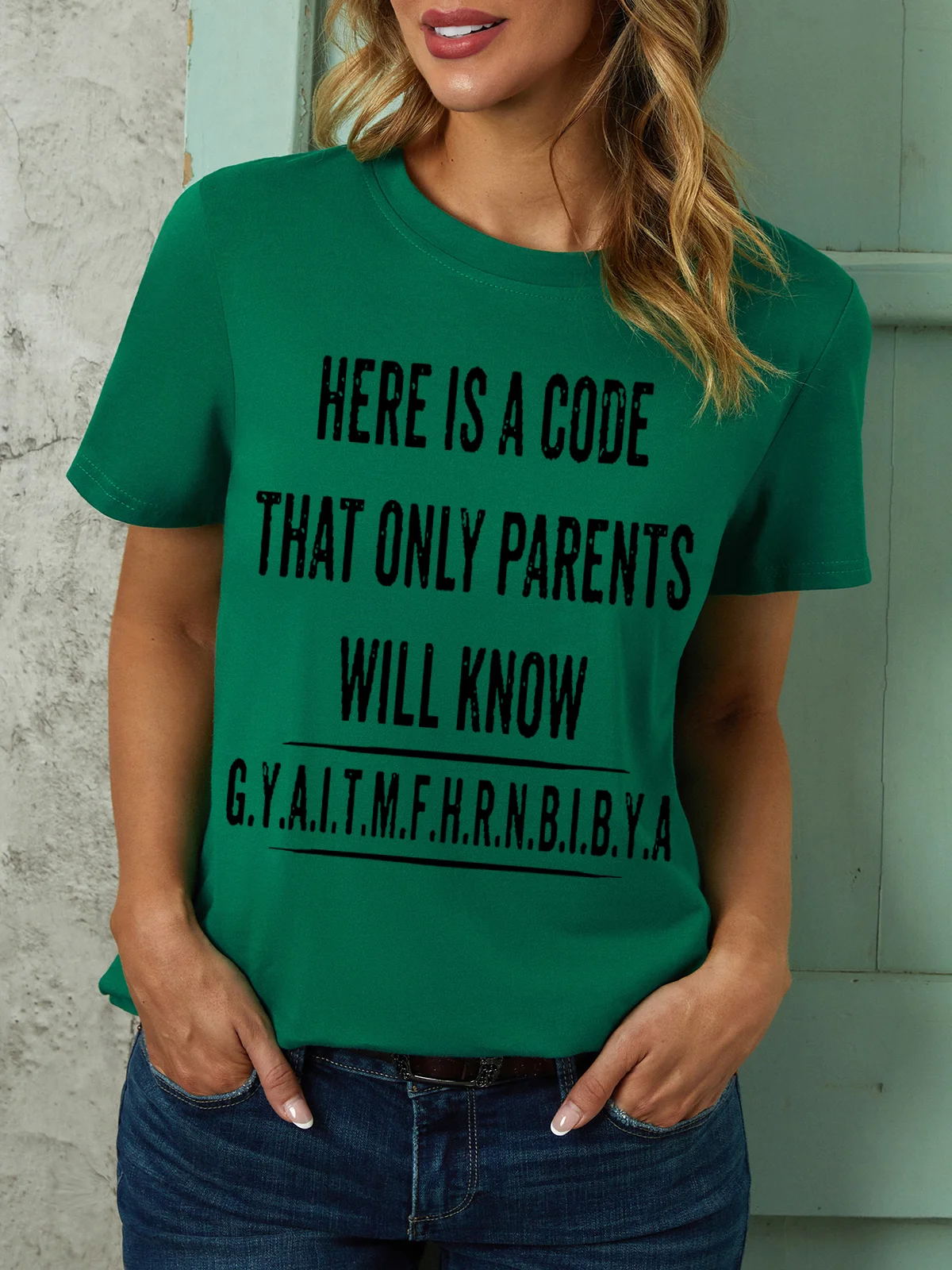 Women Funny Here is a code that only parents will know gyaitmfhrnbibya Simple Loose Crew Neck T-Shirt