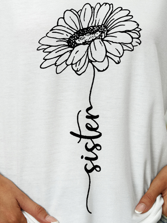 Women Funny Sister cursive type sunflower Cotton-Blend T-Shirt