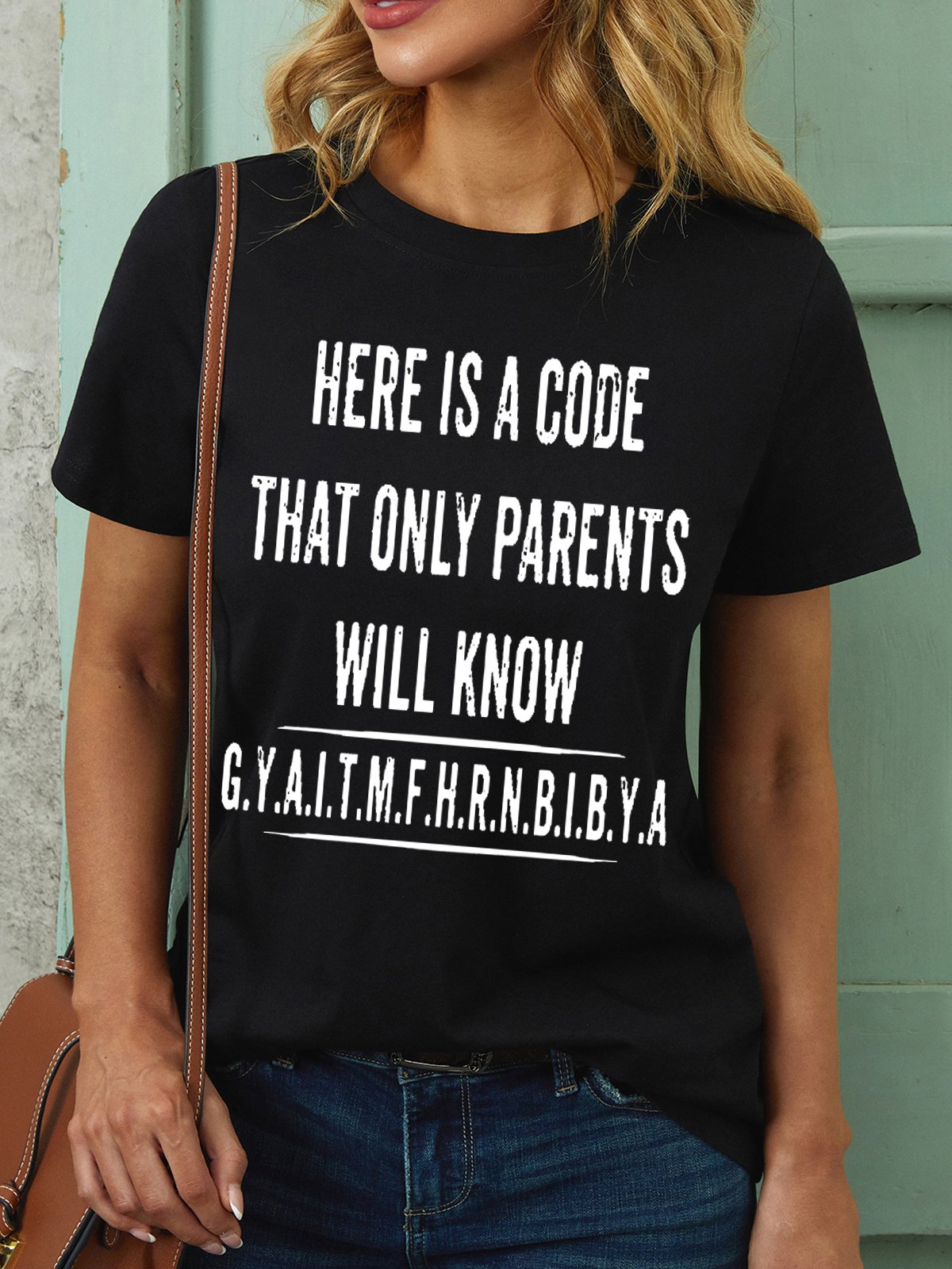 Women Funny Here is a code that only parents will know gyaitmfhrnbibya Simple Loose Crew Neck T-Shirt