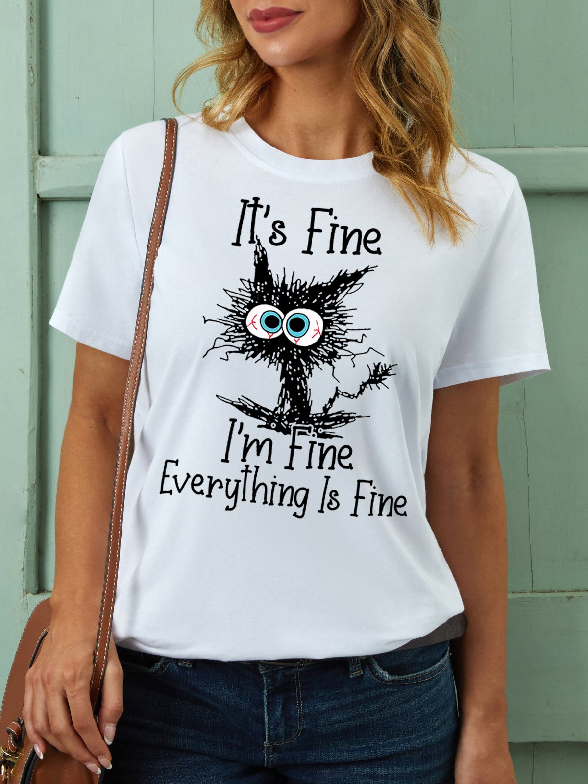 Womens Funny I Am Fine Crew Neck Cotton Casual Top