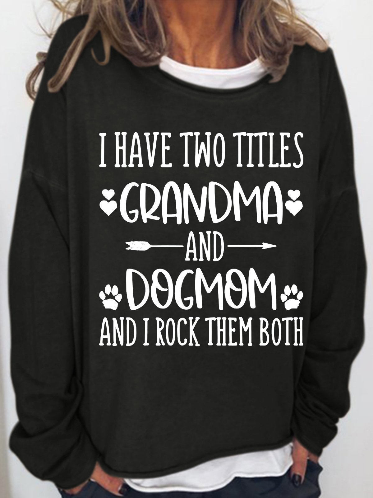 Womens Grandma & Dogmom Crew Neck Letters Sweatshirt