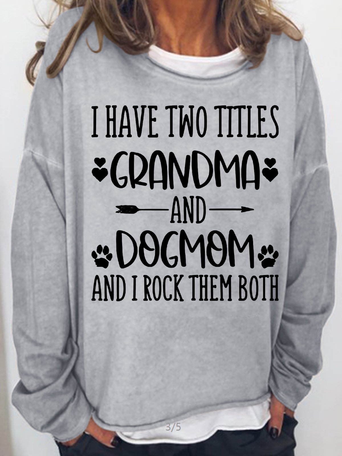 Womens Grandma & Dogmom Crew Neck Letters Sweatshirt