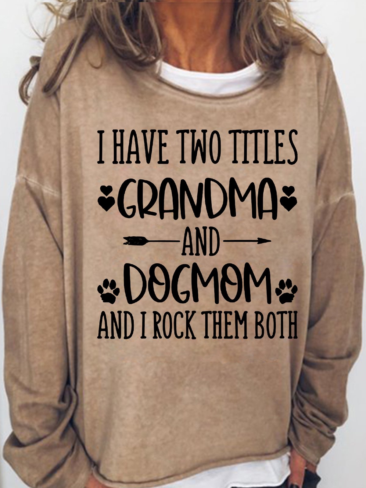 Womens Grandma & Dogmom Crew Neck Letters Sweatshirt