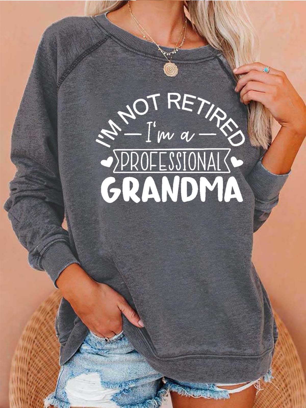 Women Grandma Cordate Letters Loose Crew Neck Sweatshirt