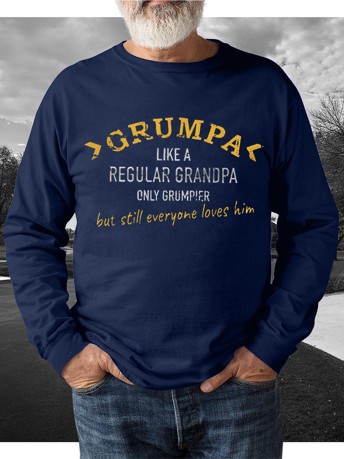 Men's Grumpa Like Regular Grandpa Print Crew Neck Casual Text Letters Sweatshirt