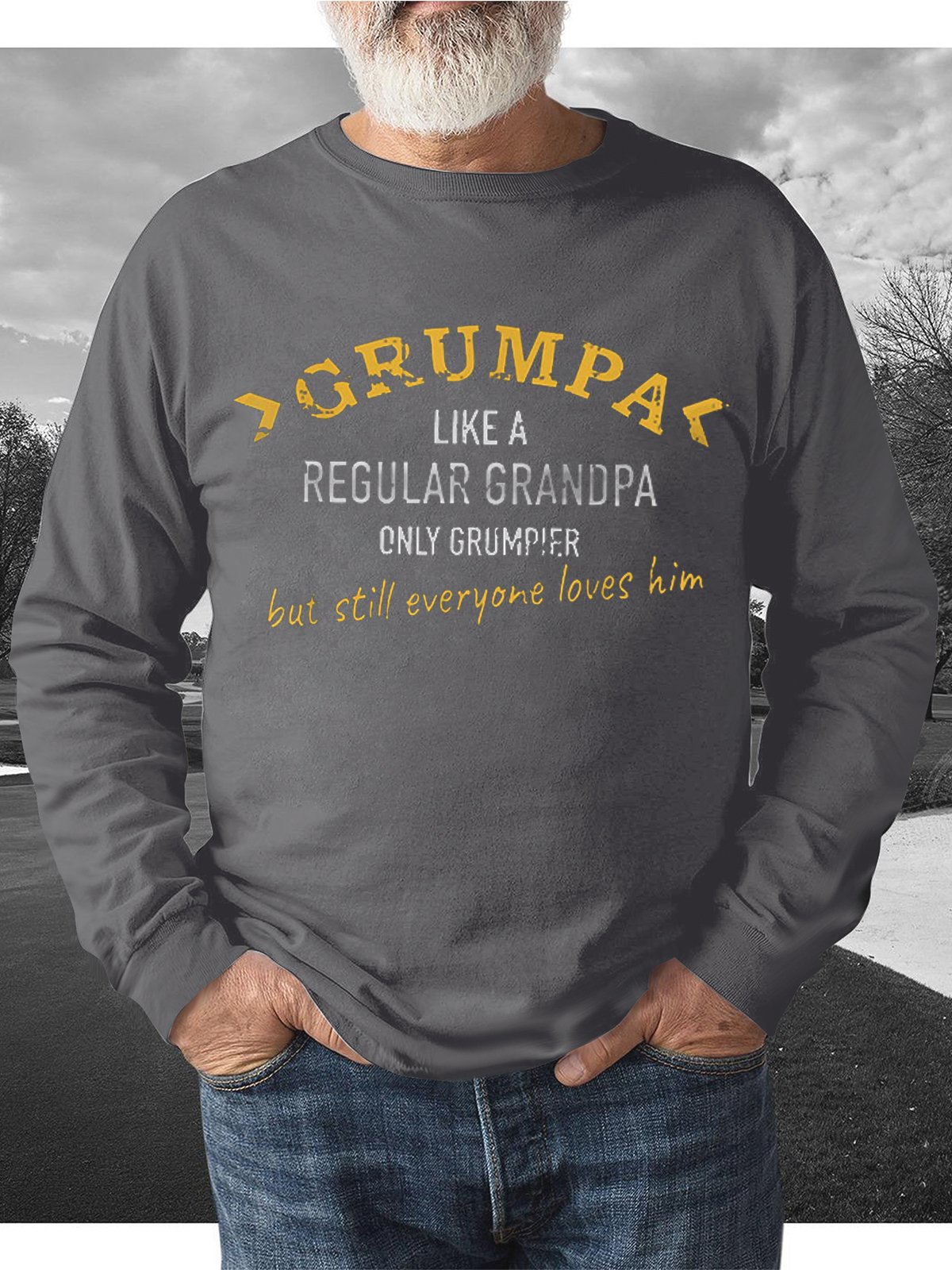 Men's Grumpa Like Regular Grandpa Print Crew Neck Casual Text Letters Sweatshirt