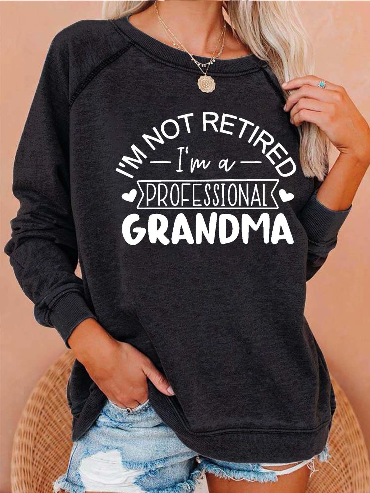 Women Grandma Cordate Letters Loose Crew Neck Sweatshirt