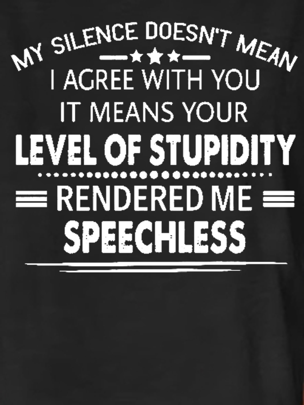 Women Funny Graphic My Silence Doesn't Mean I Agree With You It Means Your Level Of Stupidity Rendered Me Speechless T-Shirt