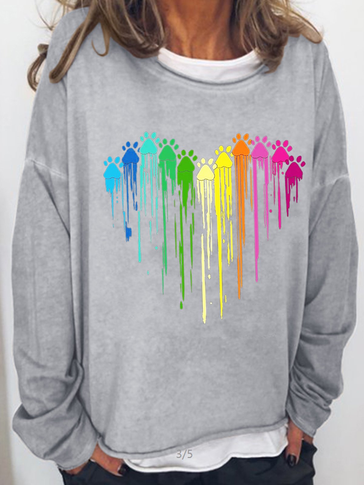 Womens Colorful Paw Print Casual Crew Neck Sweatshirts