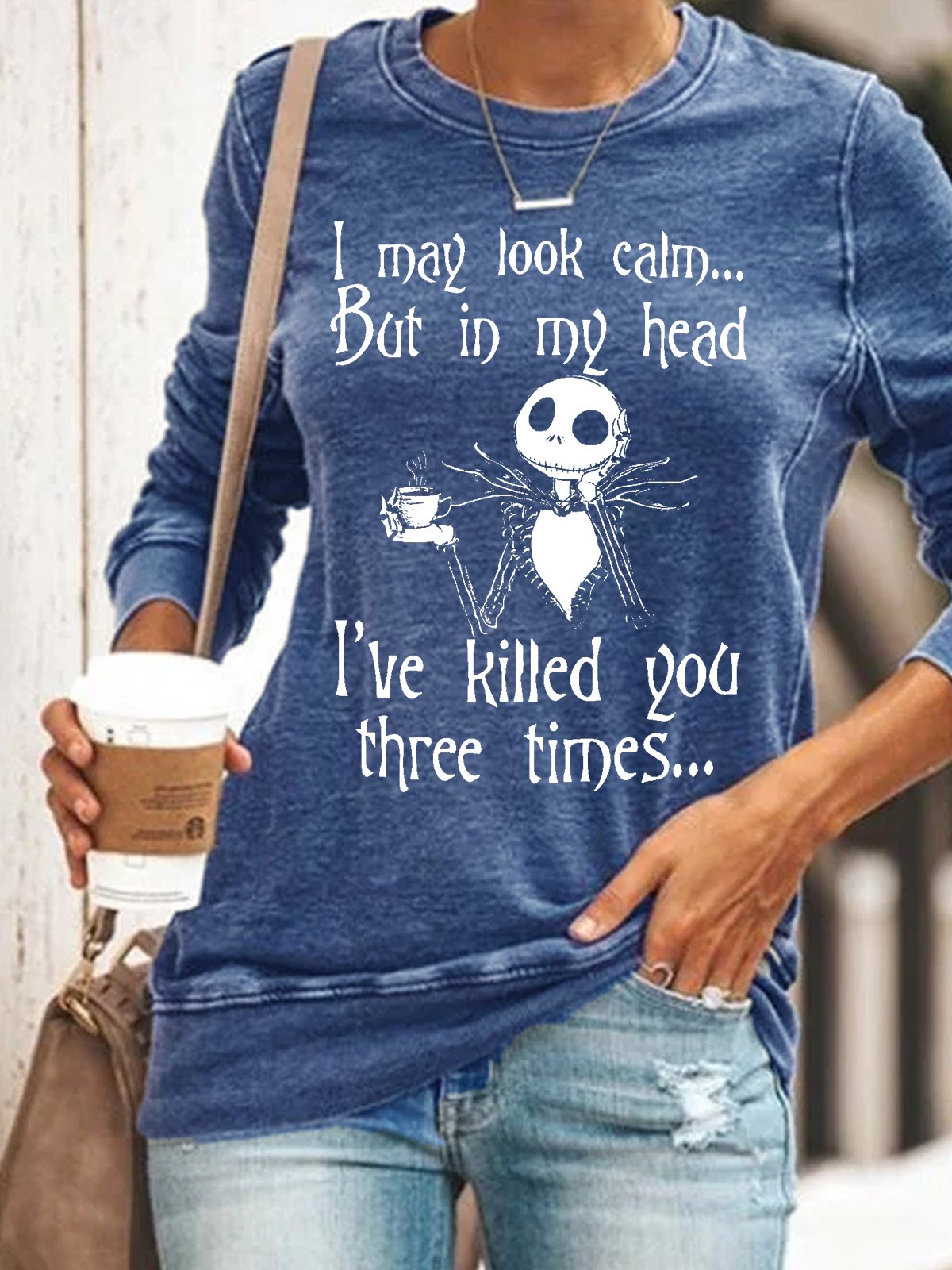 Women Funny Graphic Halloween I May Look Calm But In My Head I’ve Killed You Three Times Simple Sweatshirt