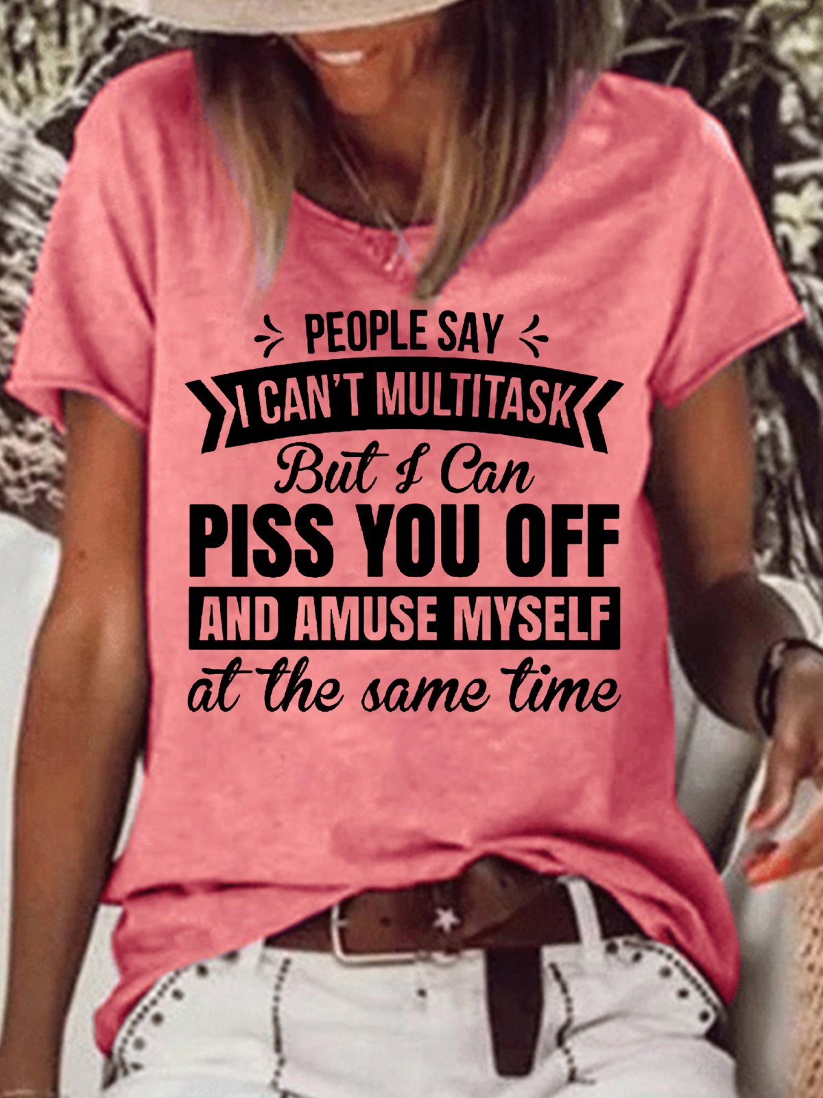 Womens People Say I Can't Multitask Letters Casual T-Shirt