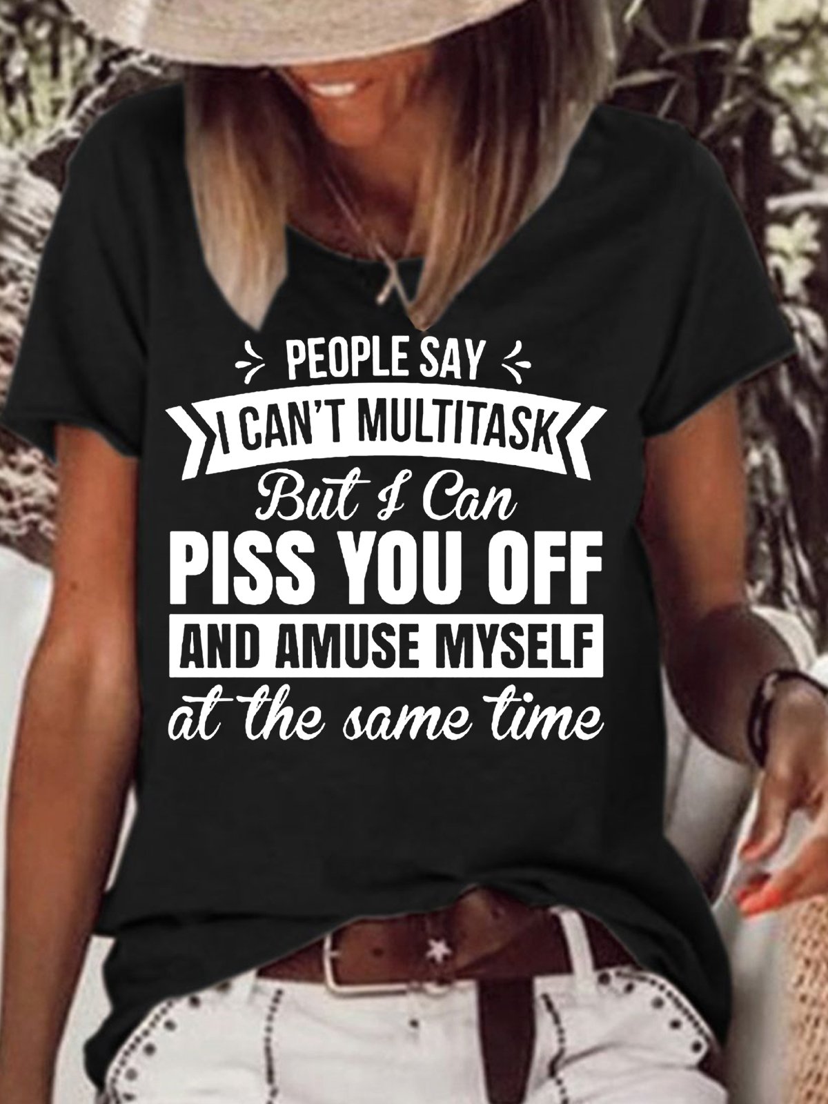 Womens People Say I Can't Multitask Letters Casual T-Shirt