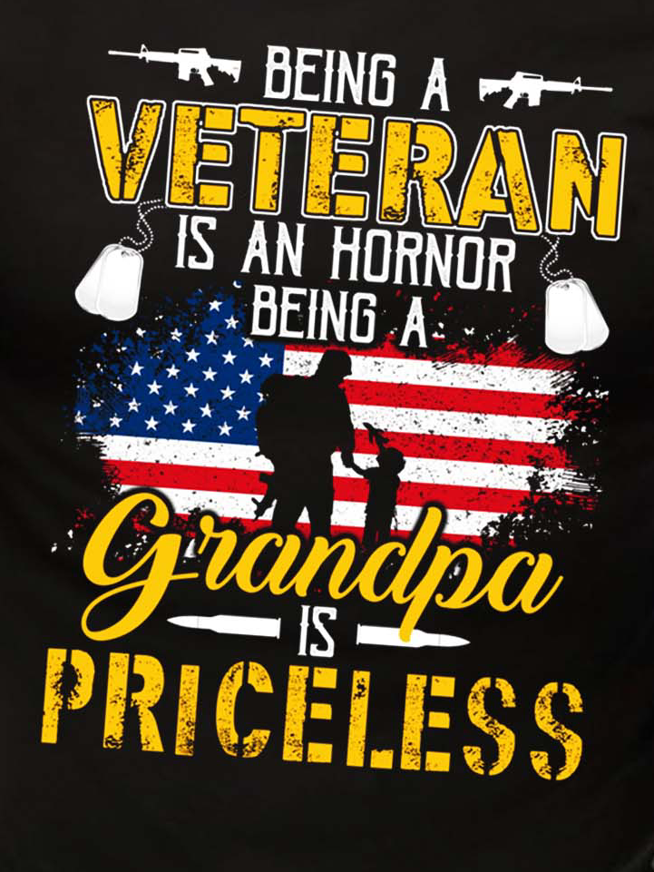 Men Veterans Hornor Grandpa Crew Neck Text Letters T-Shirt