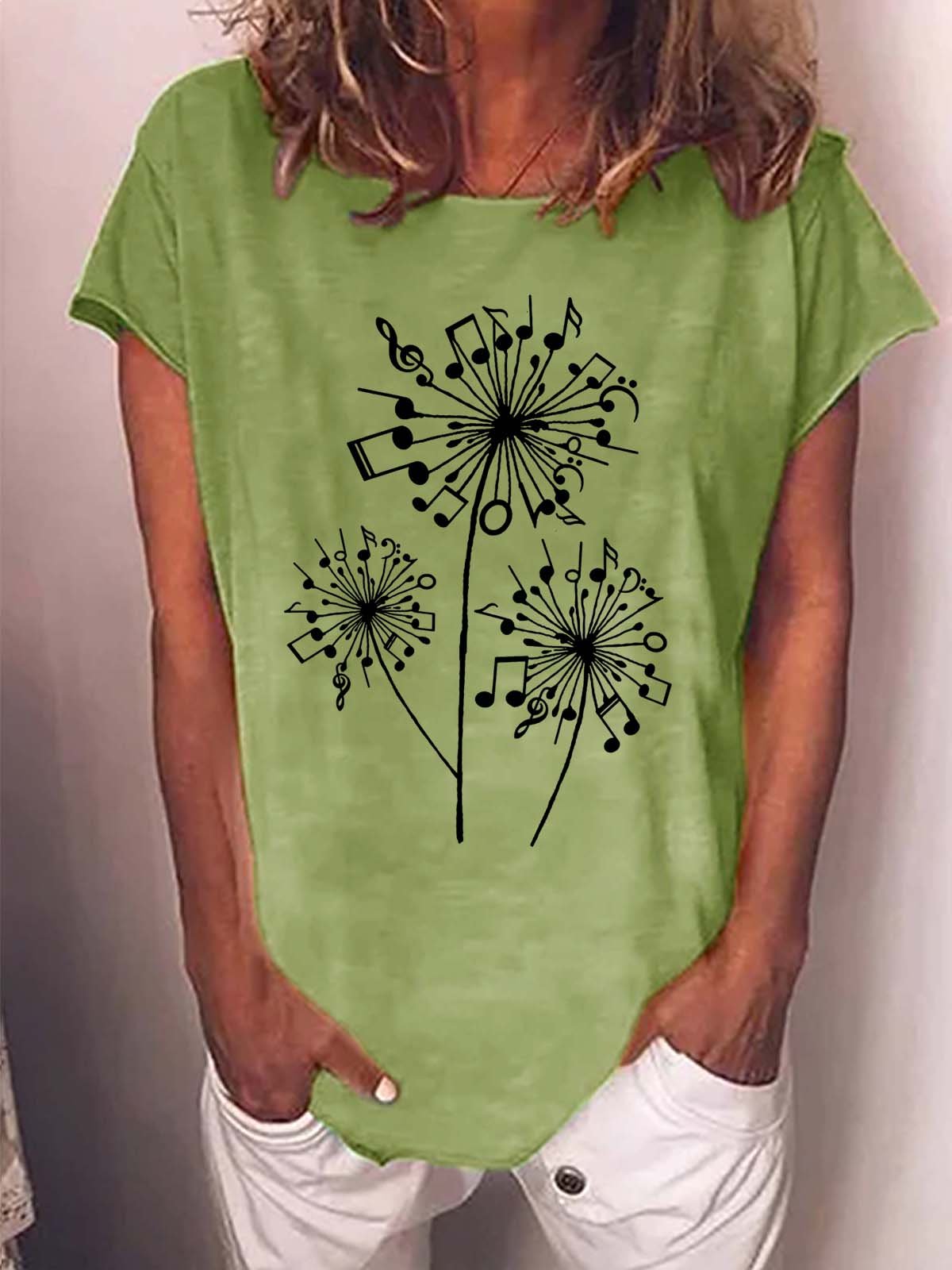 Women Funny Music Dandelion Loose T-Shirt