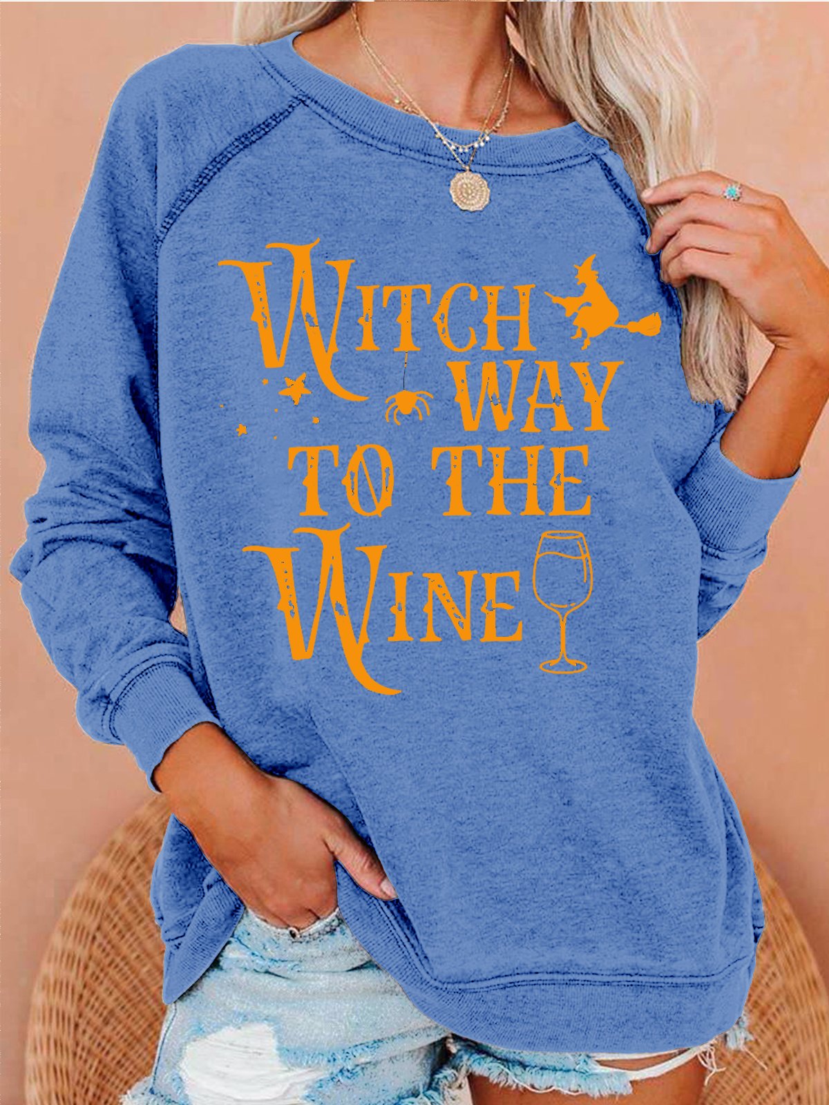 Womens Witch Way To The Wine Casual Helloween Sweatshirt