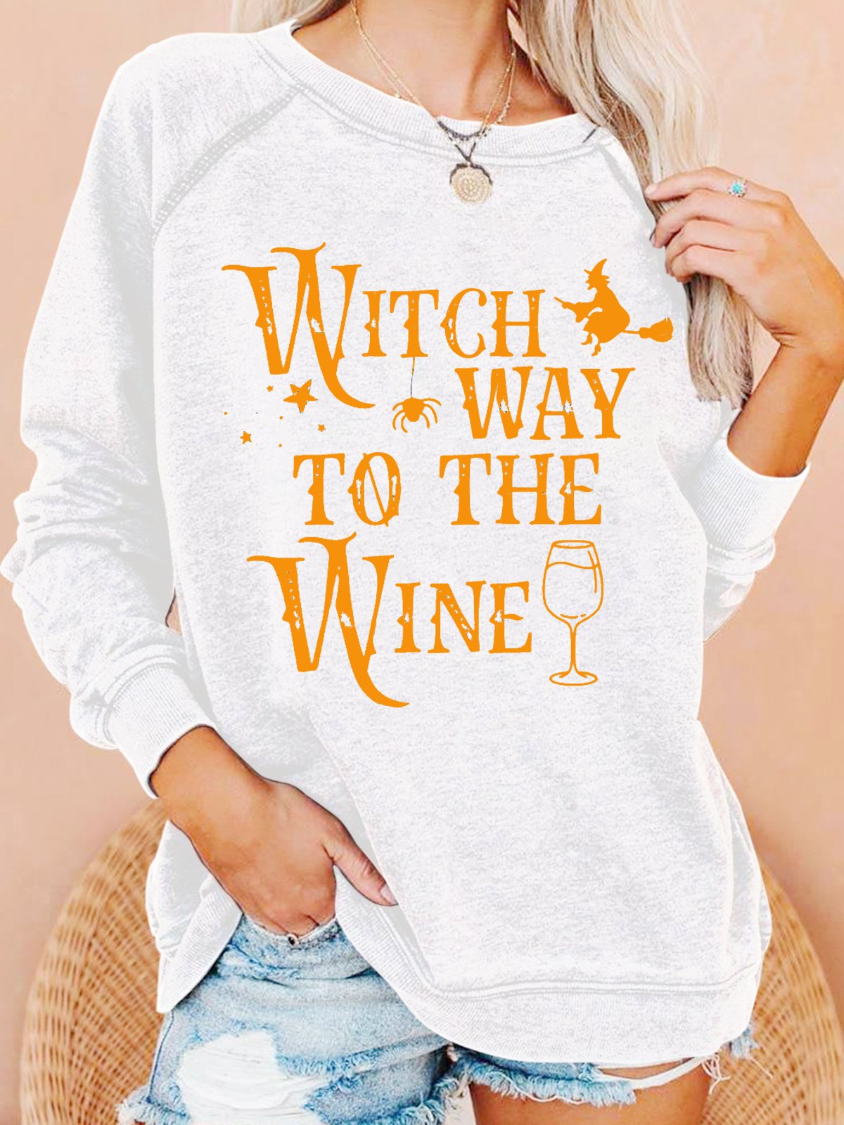 Womens Witch Way To The Wine Casual Helloween Sweatshirt