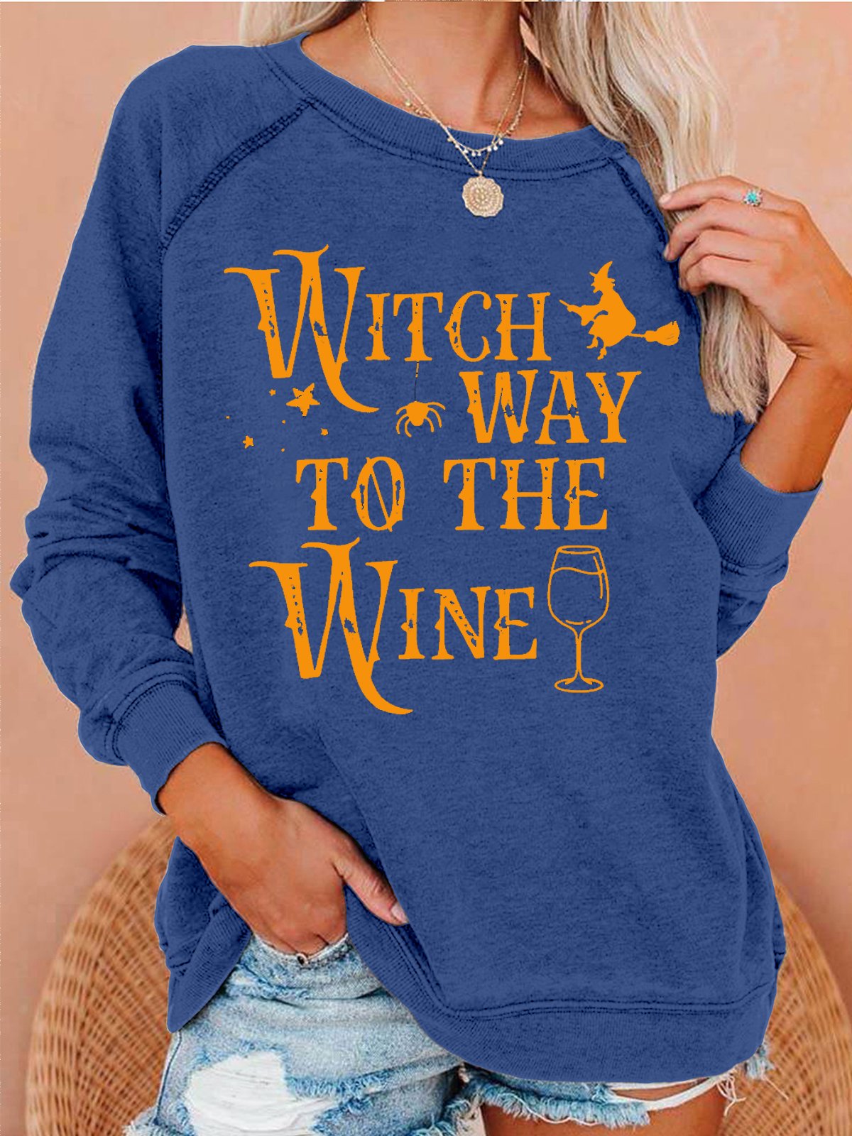 Womens Witch Way To The Wine Casual Helloween Sweatshirt