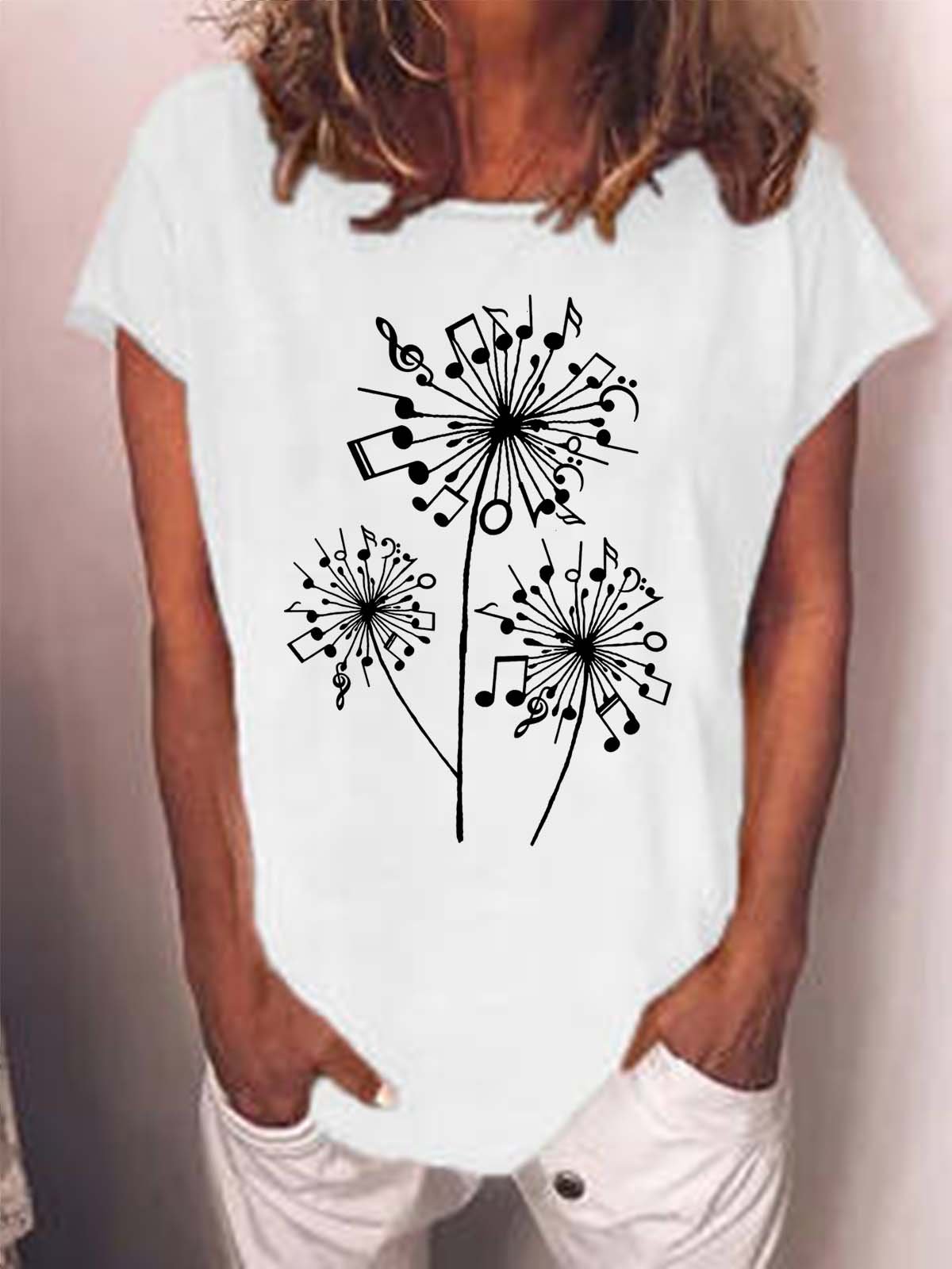 Women Funny Music Dandelion Loose T-Shirt