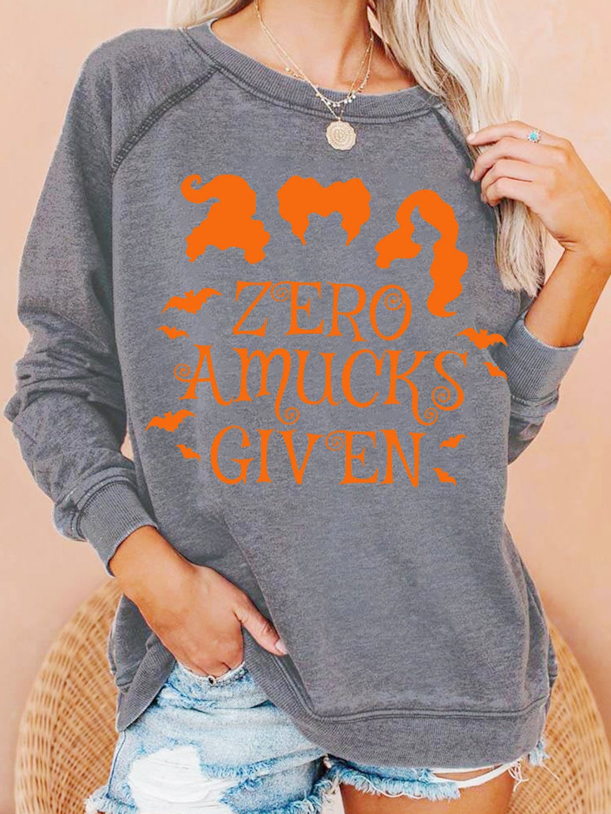 Womens Zero Amucks Given Halloween Party Hocus Pocus Casual Sweatshirt