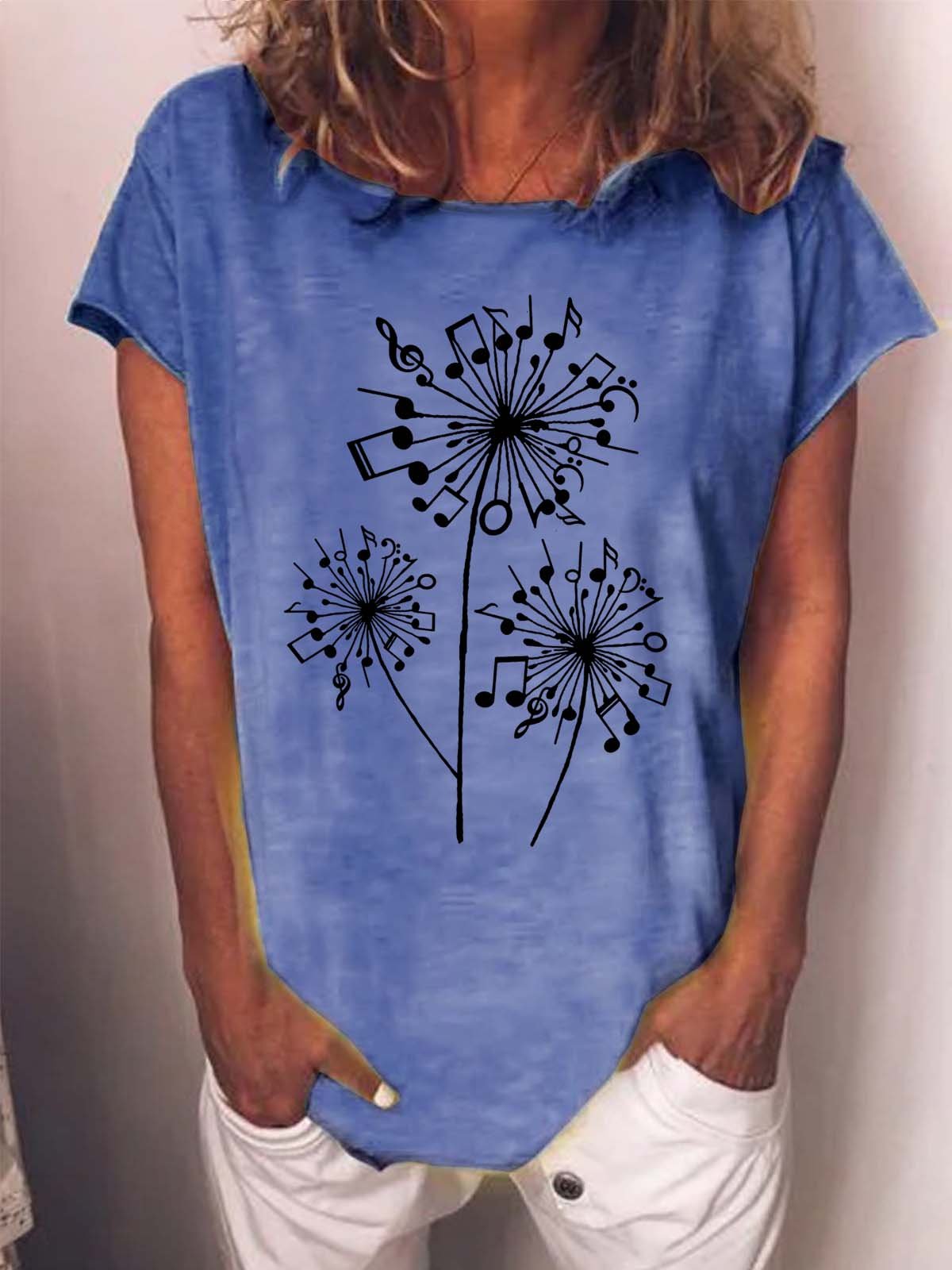 Women Funny Music Dandelion Loose T-Shirt