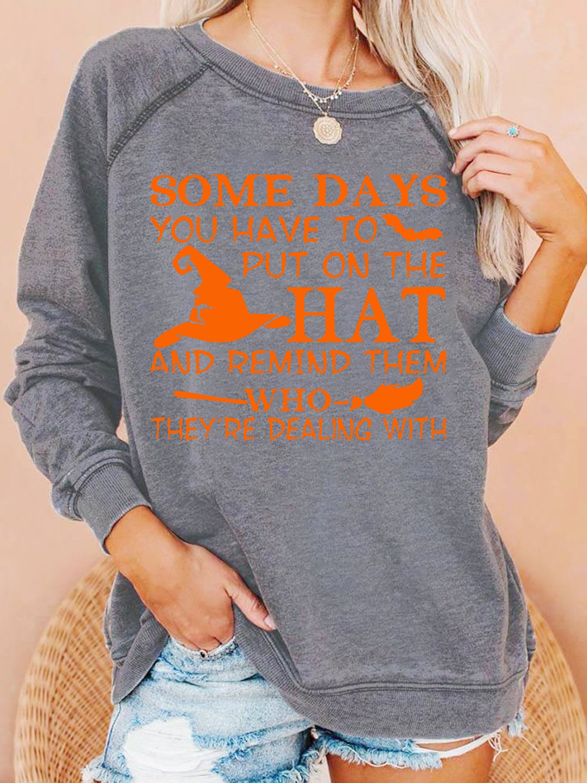 Women's Funny Halloween Letter Print Casual Sweatshirt