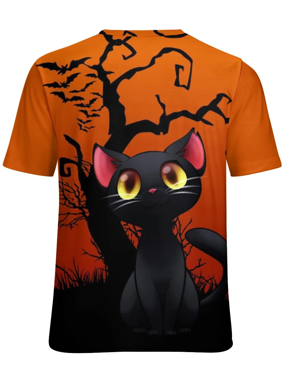 Women Black Cat Simple Halloween Loose T-Shirt