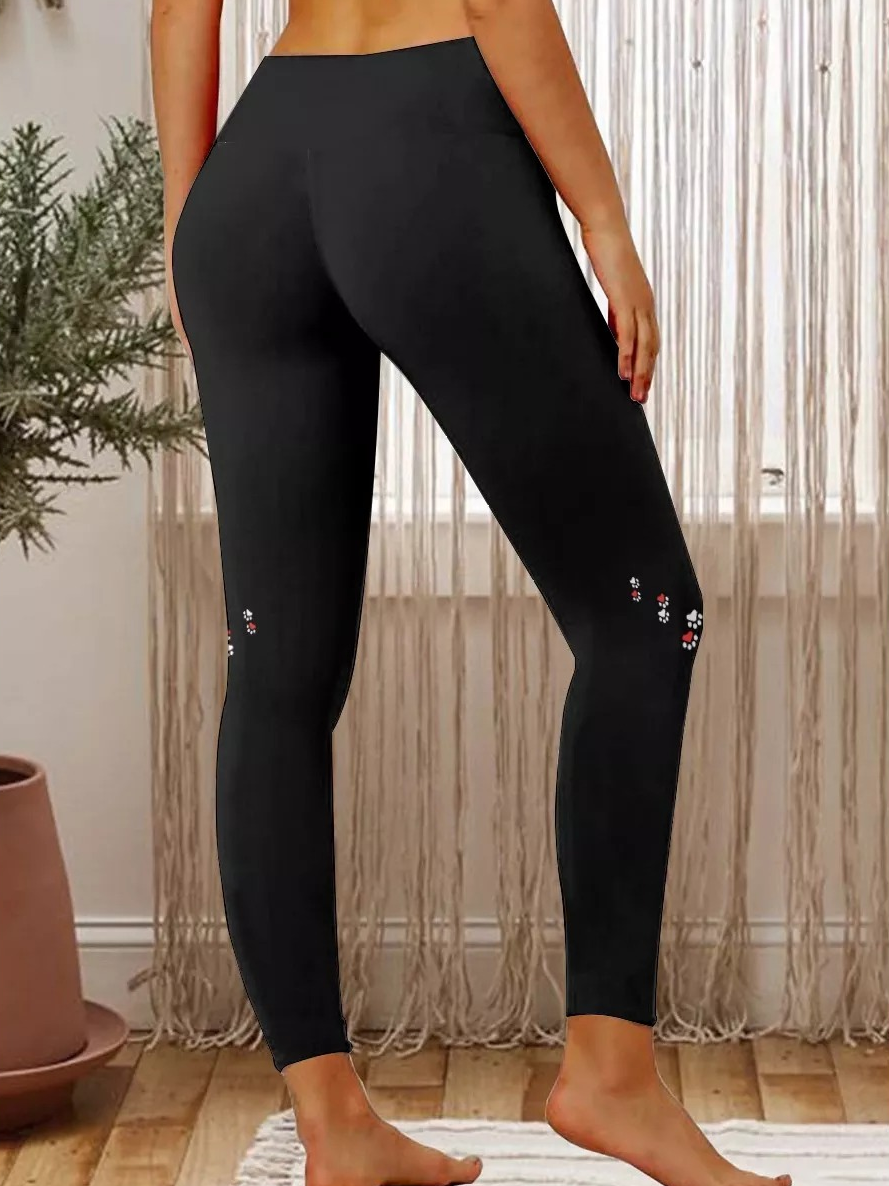 Women's Black Cat Love Paws Regular Fit Simple Leggings