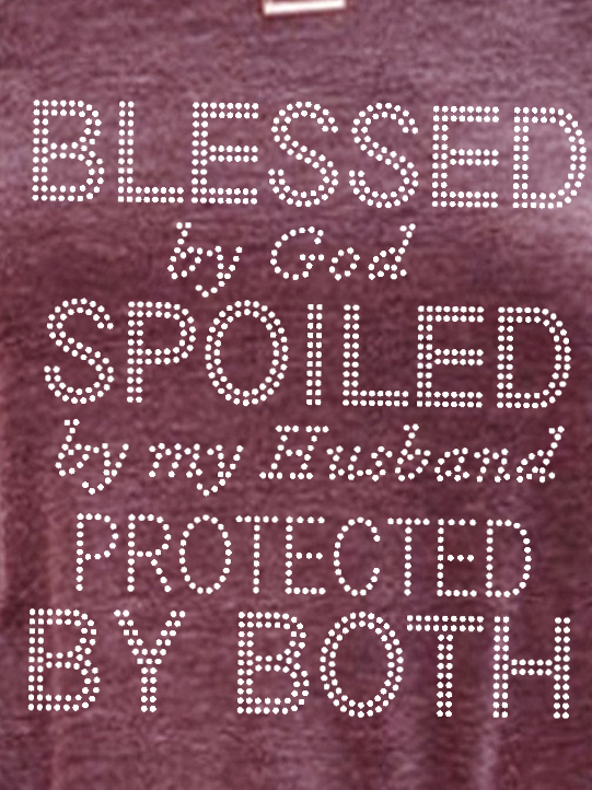 Women Blessed By God Spoiled By My Husband Text Letters Print Crew Neck Sweatshirt