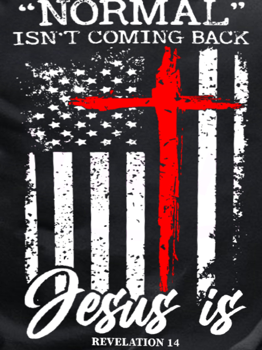 Men Normal Isn't Coming Back But Jesus Is Revelation 14 Flag  Cotton T-Shirt