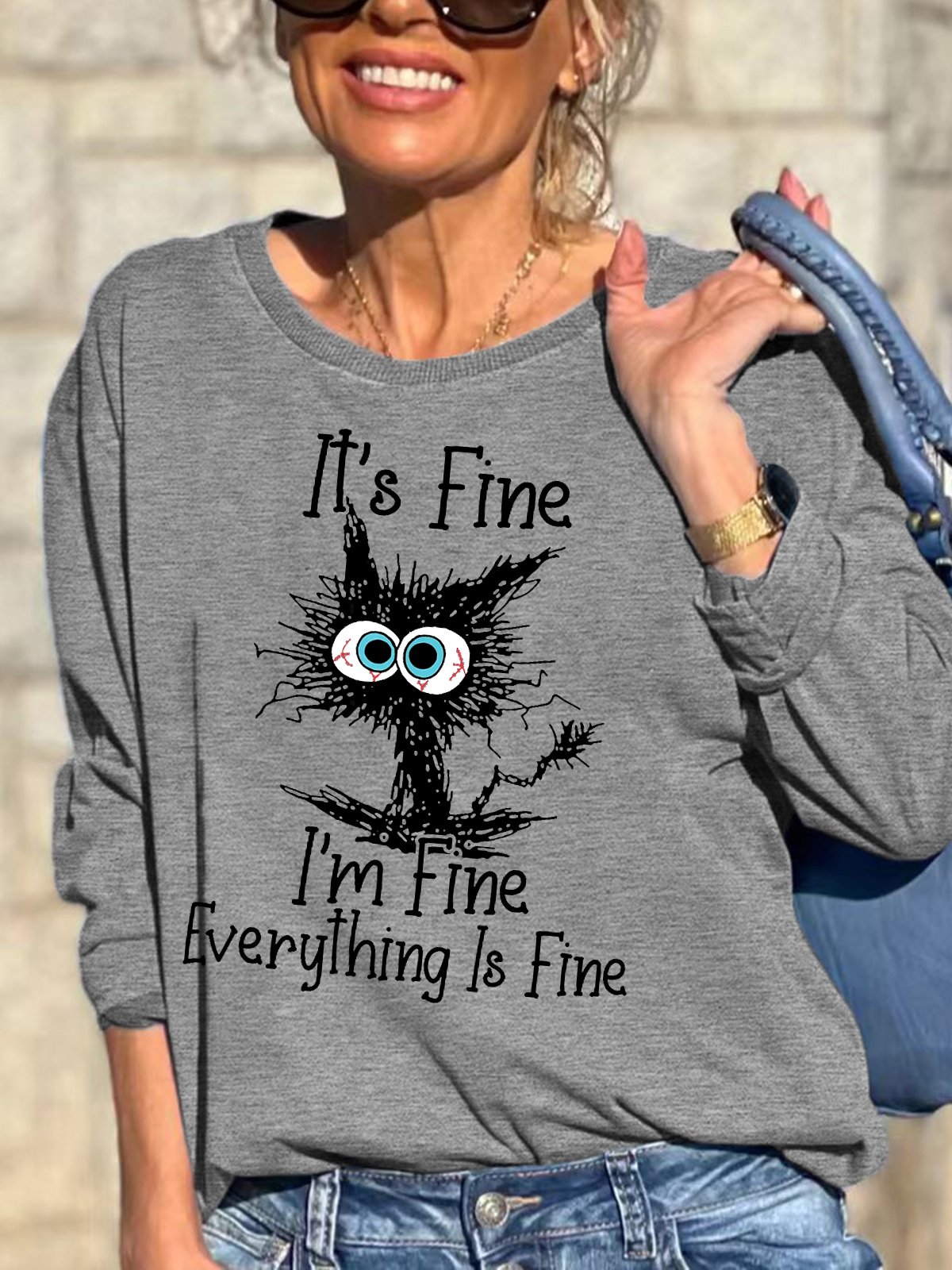 Womens I Am Fine Casual Crew Neck Sweatshirt