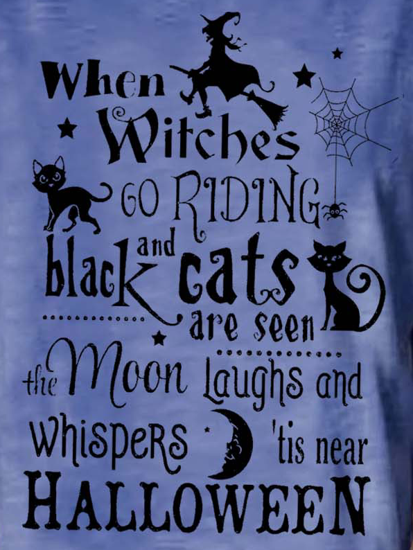 Women Halloween Brooms Witch Moon Black Cats Casual T-Shirt