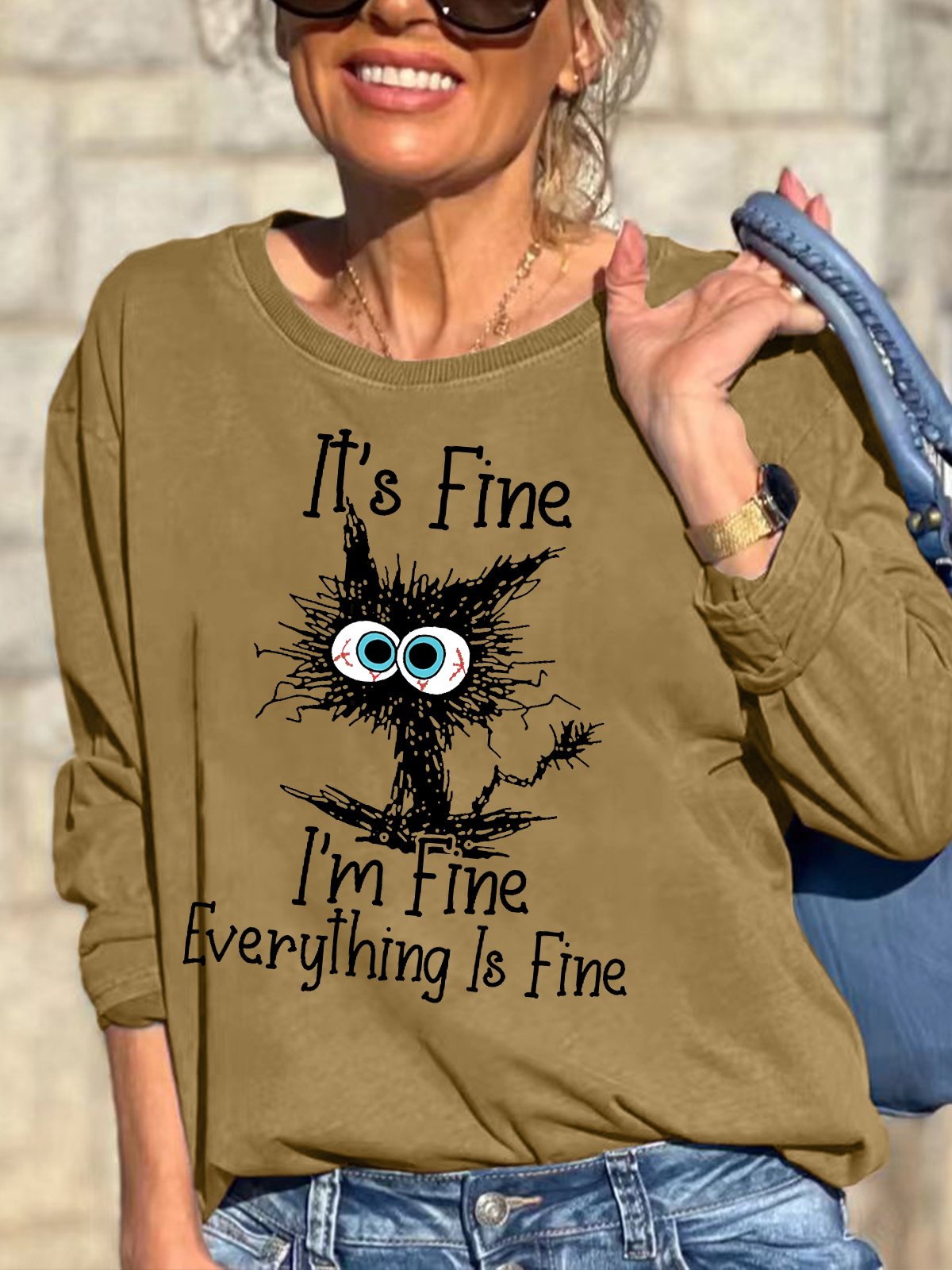 Womens I Am Fine Casual Crew Neck Sweatshirt