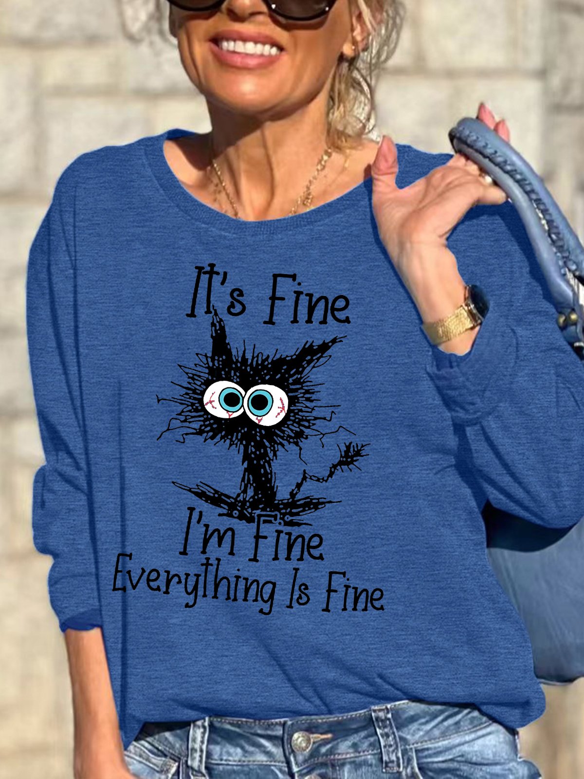 Womens I Am Fine Casual Crew Neck Sweatshirt