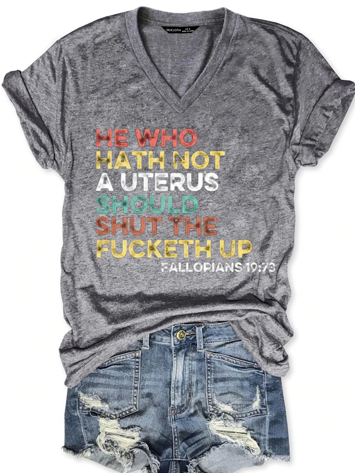 Womens He Who Hath Not A Uterus Should Shut The Fucketh Up - Fallopians 19:73 T-Shirt