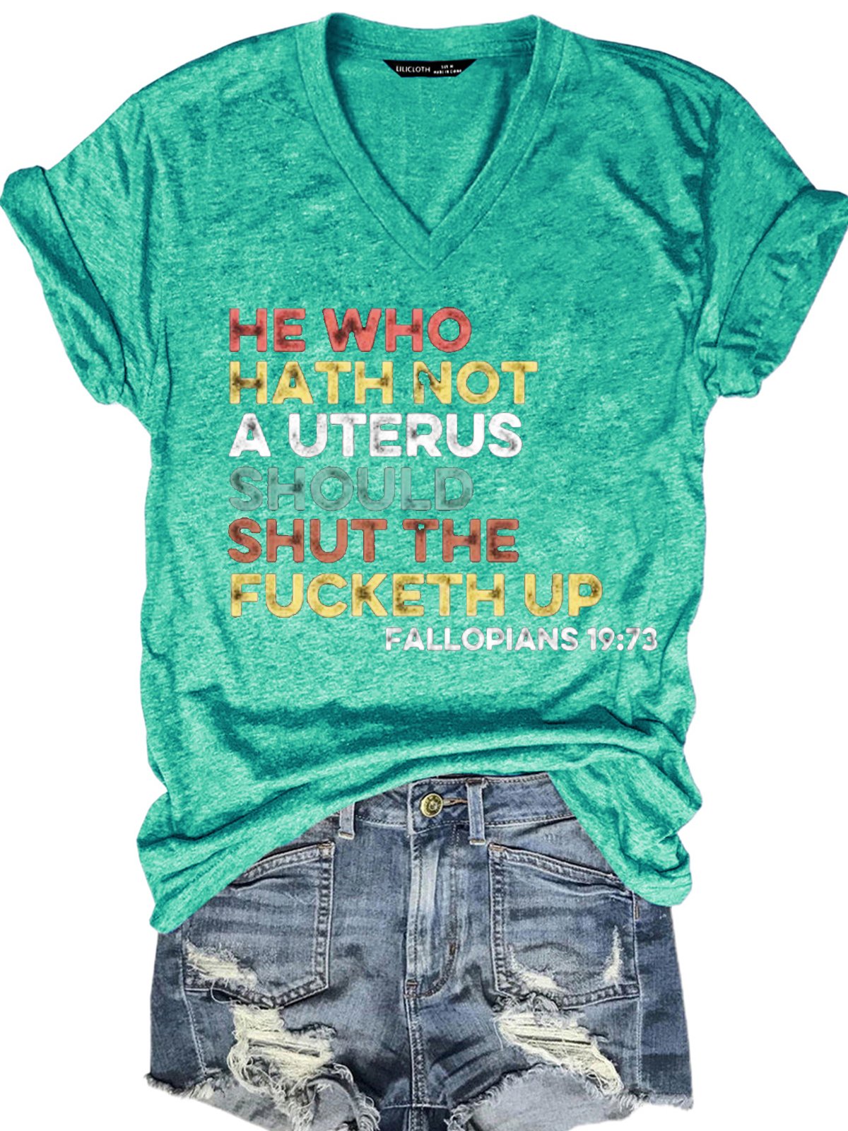 Womens He Who Hath Not A Uterus Should Shut The Fucketh Up - Fallopians 19:73 T-Shirt