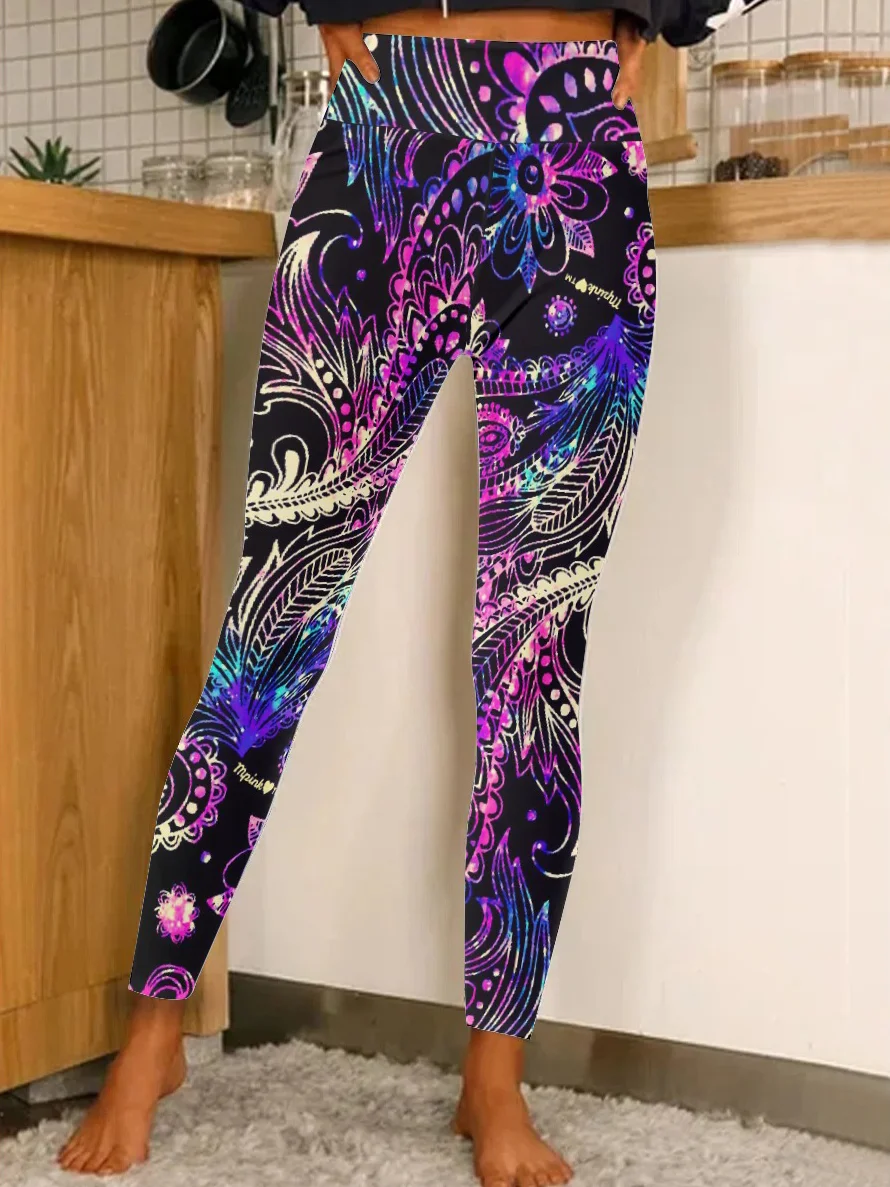 Women Paisley Pattern Colorful Paisley Regular Fit Leggings