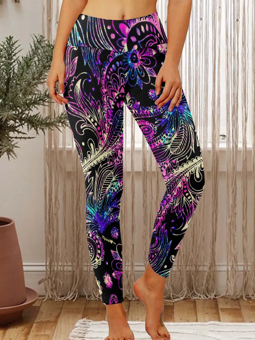 Women Paisley Pattern Colorful Paisley Regular Fit Leggings