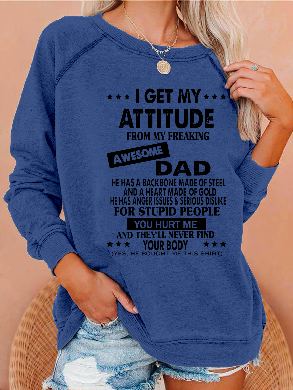 Men My Attitude Dad Love Letters Cotton Crew Neck Casual Sweatshirt