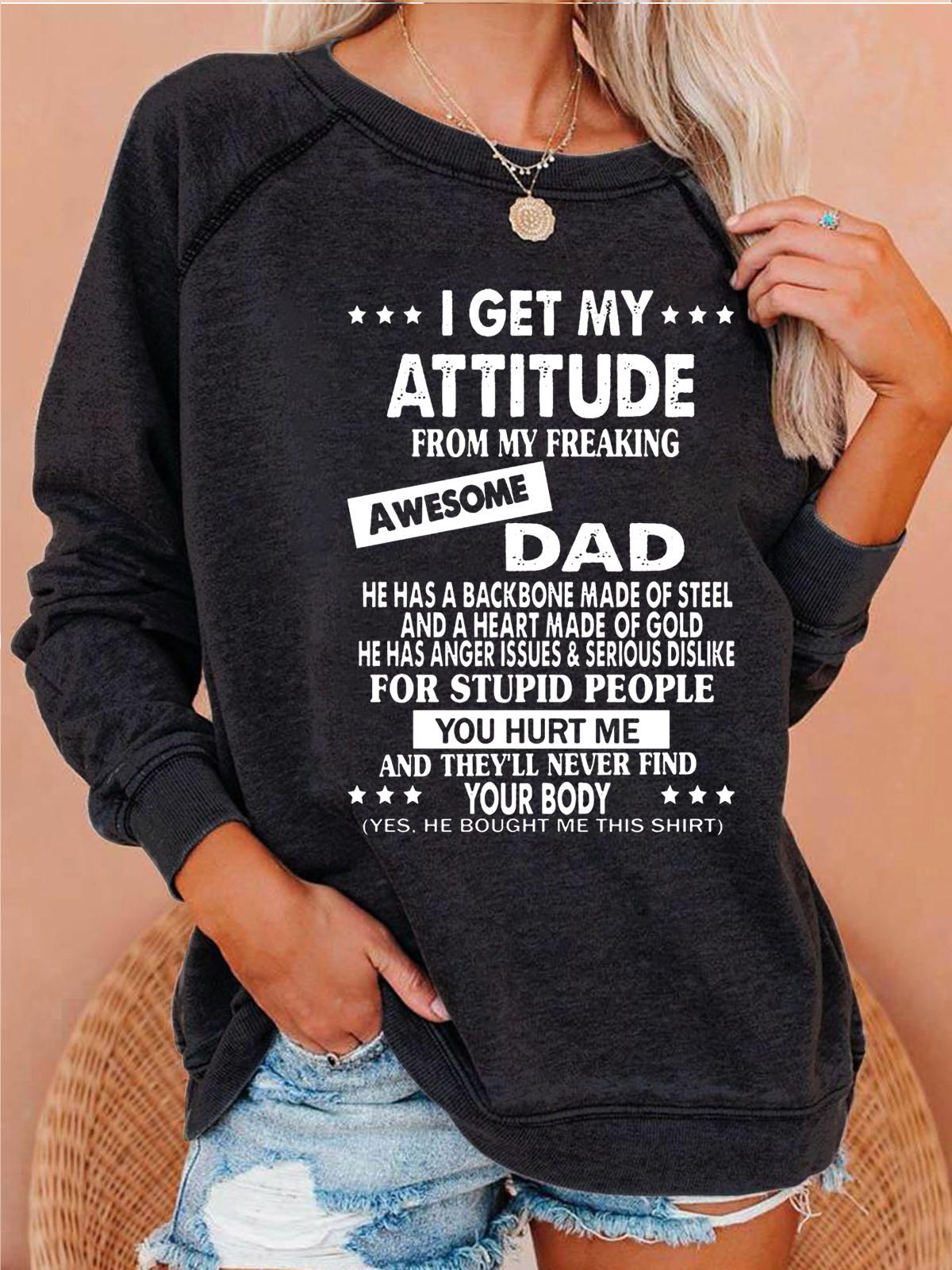 Men My Attitude Dad Love Letters Cotton Crew Neck Casual Sweatshirt