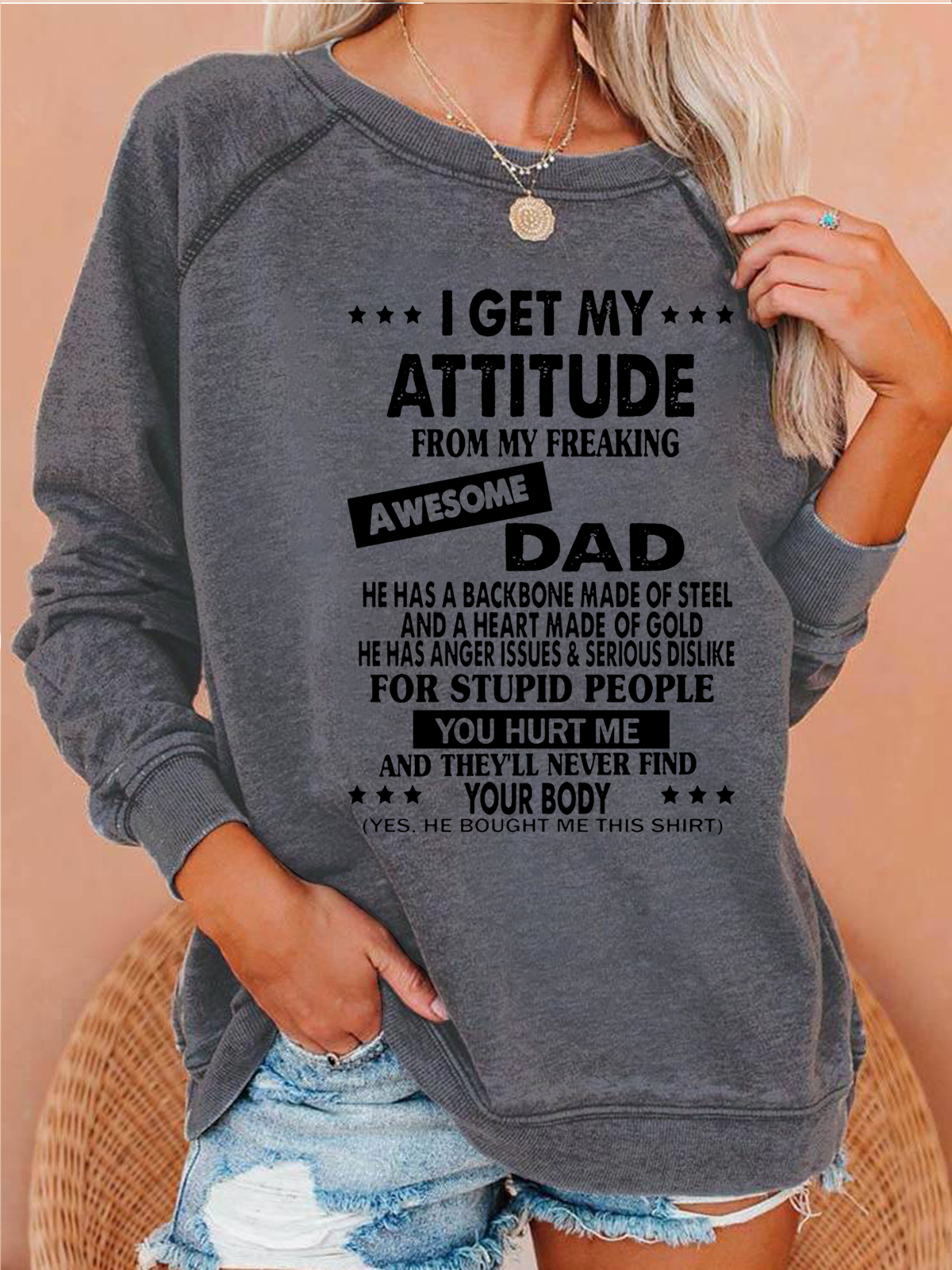 Men My Attitude Dad Love Letters Cotton Crew Neck Casual Sweatshirt