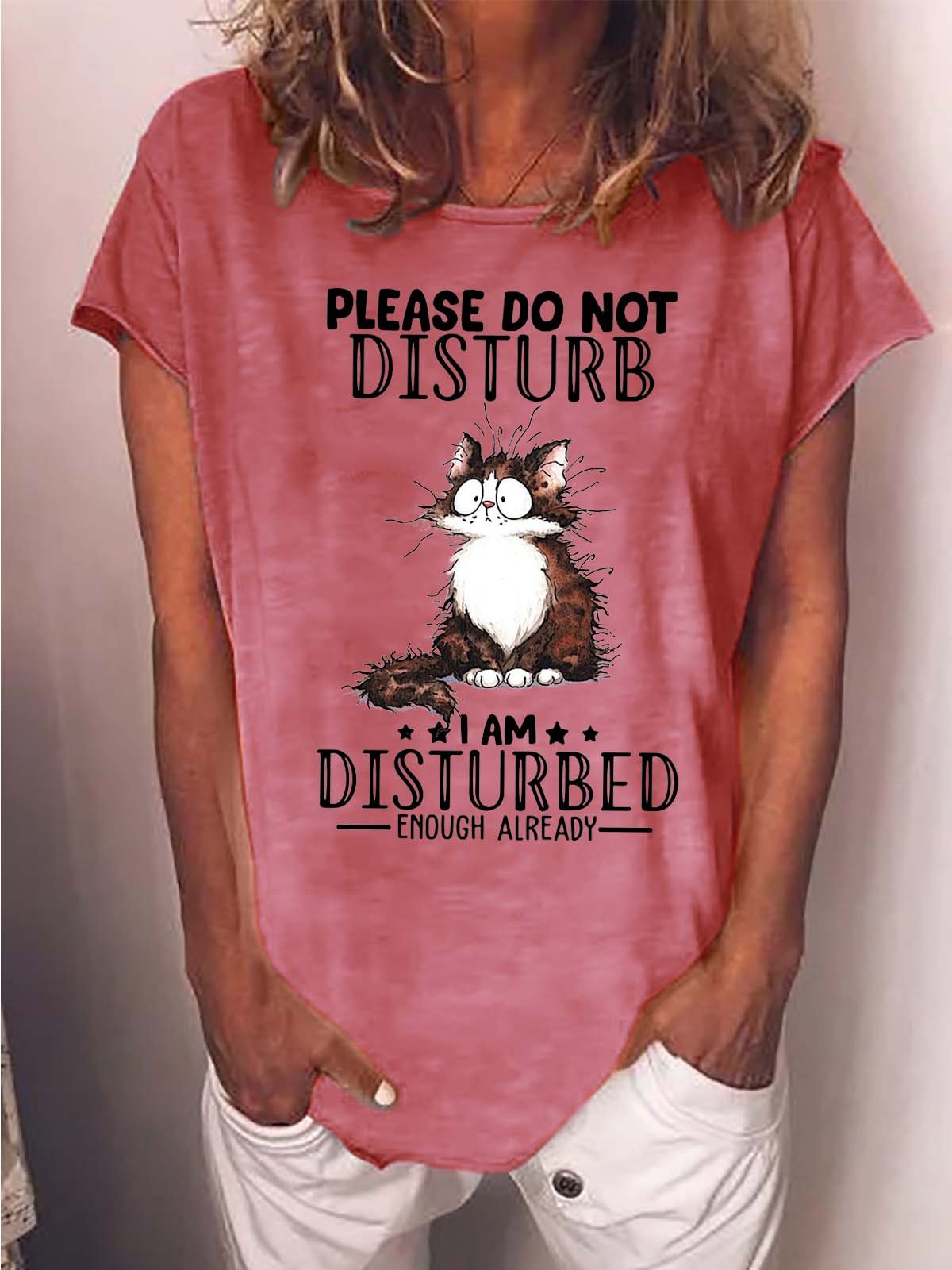 Women Not Disturb Animal Letters Cat T-Shirt