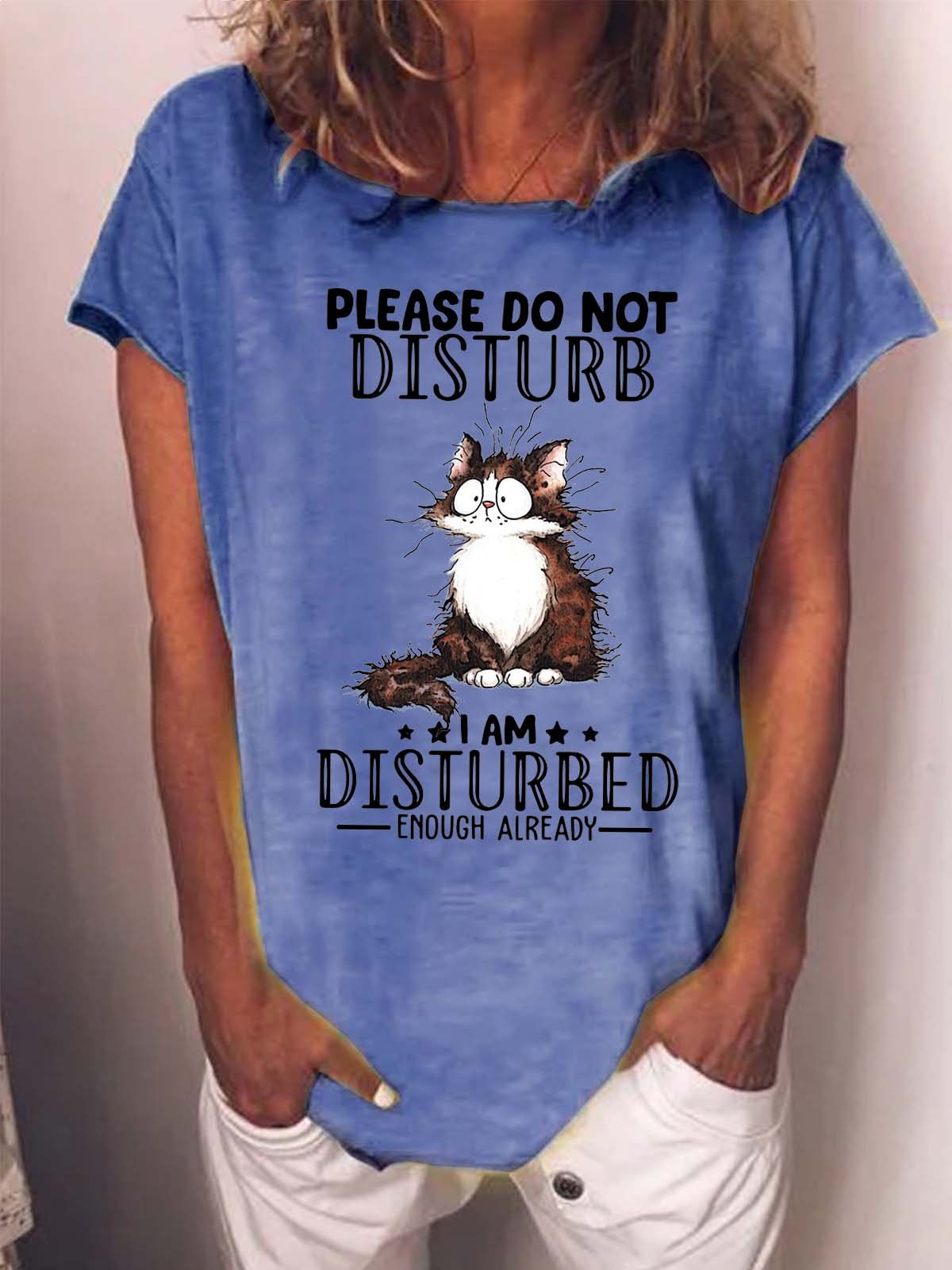 Women Not Disturb Animal Letters Cat T-Shirt