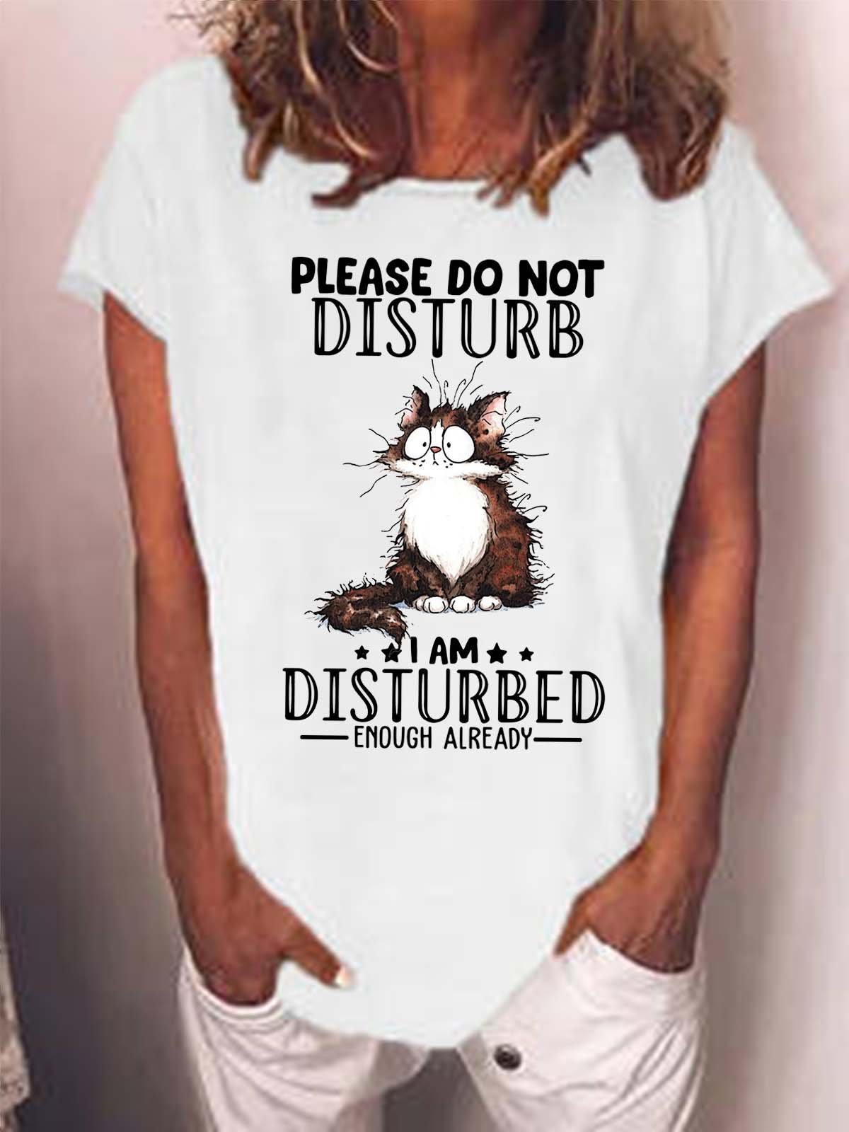 Women Not Disturb Animal Letters Cat T-Shirt