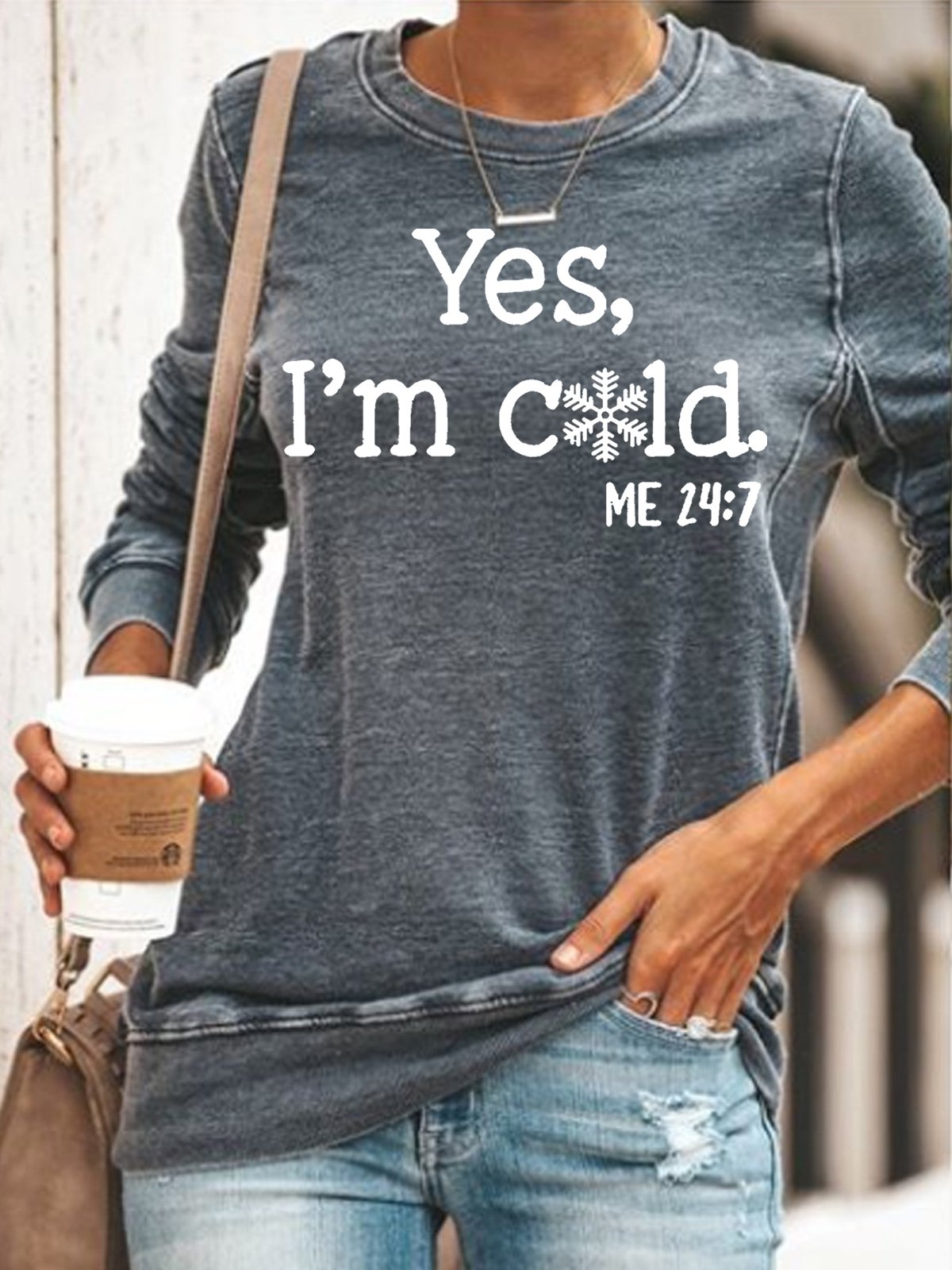 Women's Yes I'm Cold Crew Neck Letters Casual Sweatshirt