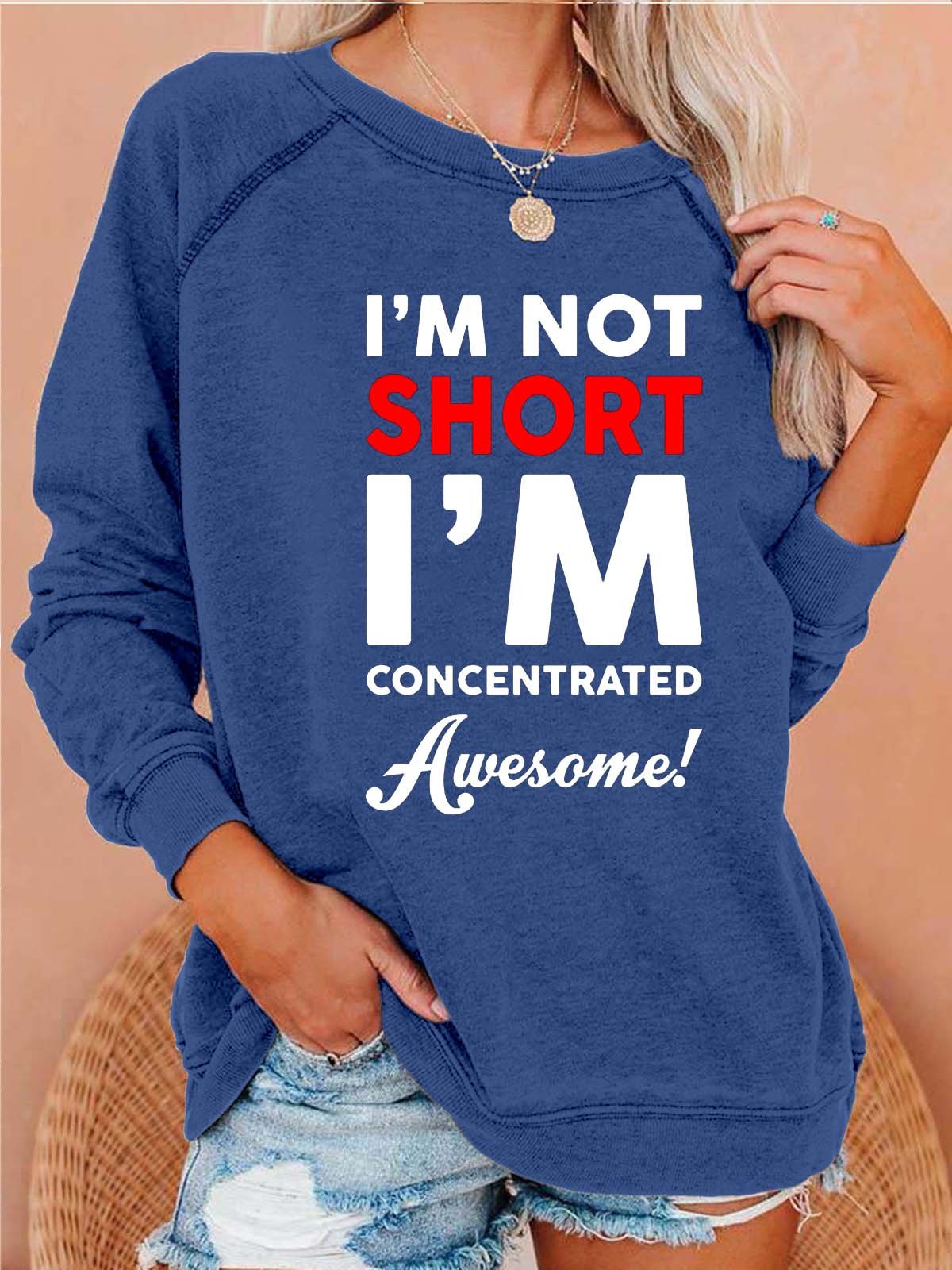 Women Not Short Concentrated Awesome Letters Casual Crew Neck Sweatshirt